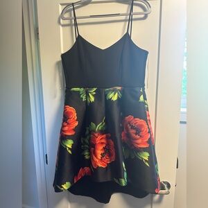 Black with rose flowered paterned dress